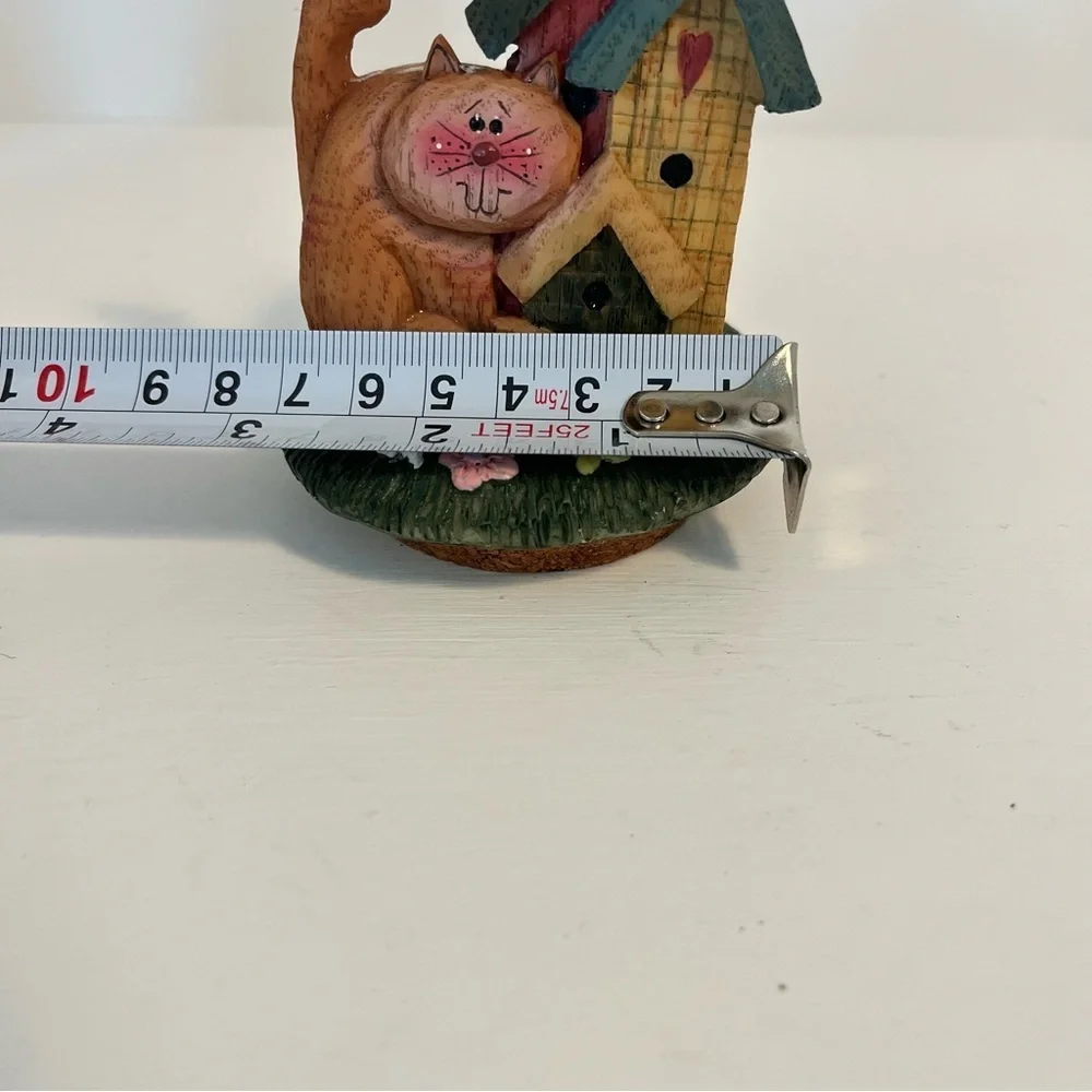 Vintage Orange Cat and Birdhouse Scene Candle Topper